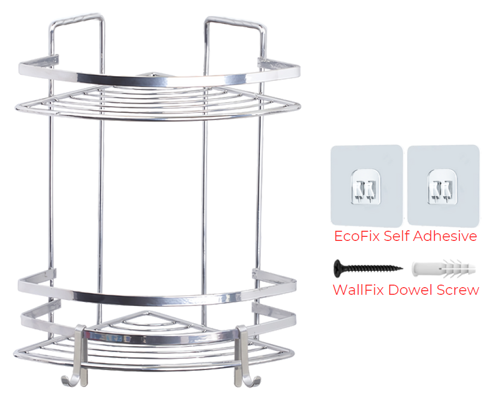 WB011 EcoFix İki Katlı Lamalı Banyo Köşe Rafı
