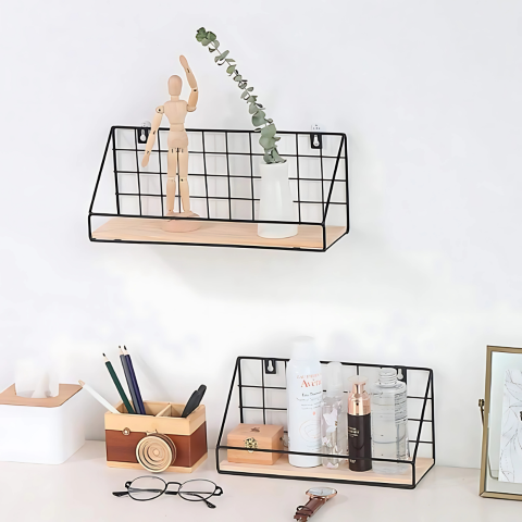 WH011 2'li Dekoratif Ahşaplı Duvar Rafı