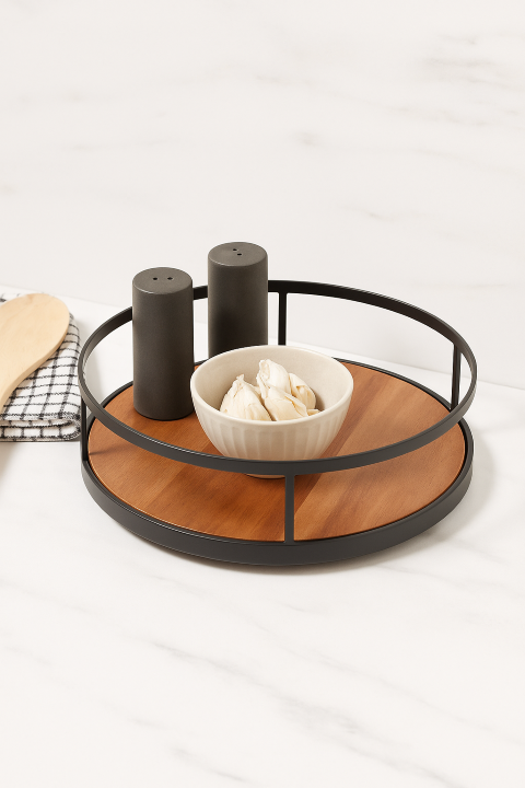 WH012 Ahşaplı Yuvarlak Çok Amaçlı Organizer